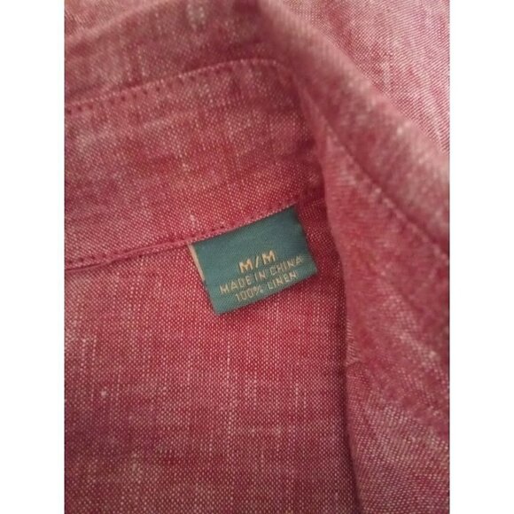 TOMMY Bahama Relax Red Chambray Pure Linen Long Sleeve Casual Button Down Sz M - Picture 9 of 9